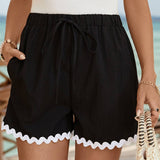 CONTRAST COLOR LACE CASUAL ELASTIC SHORTS_CWBSP0268