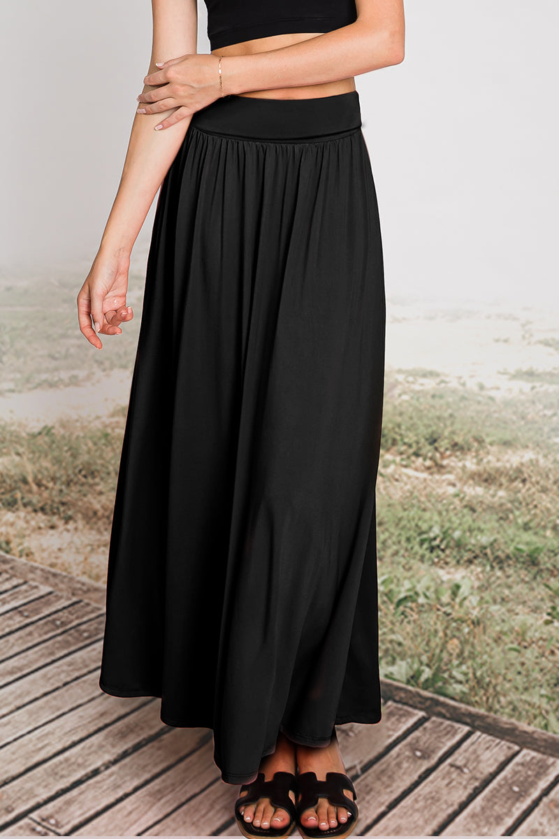 WOMEN'S HIGH WAIST ELASTIC CLOSURE GATHER MAXI SKIRT