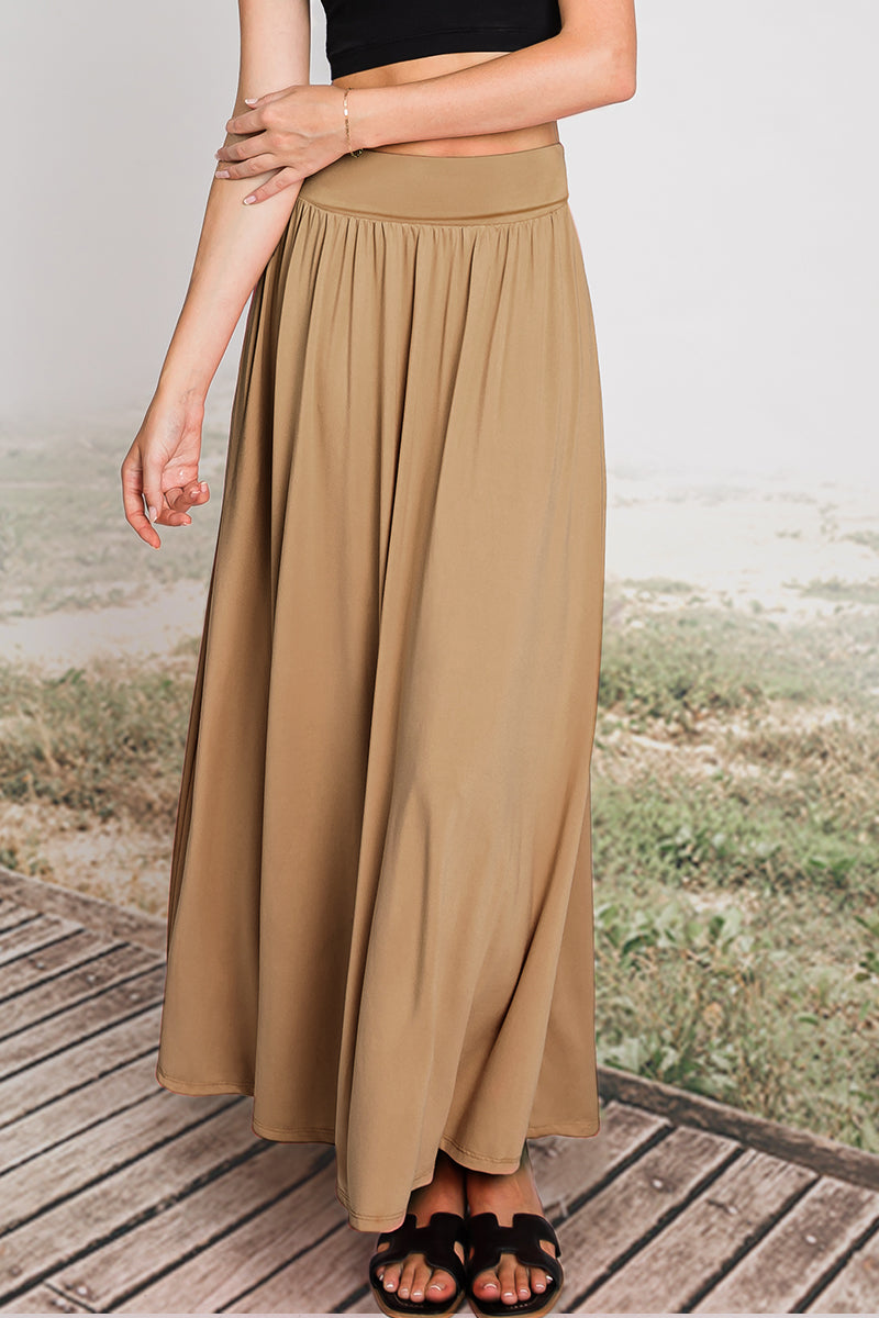 WOMEN'S HIGH WAIST ELASTIC CLOSURE GATHER MAXI SKIRT