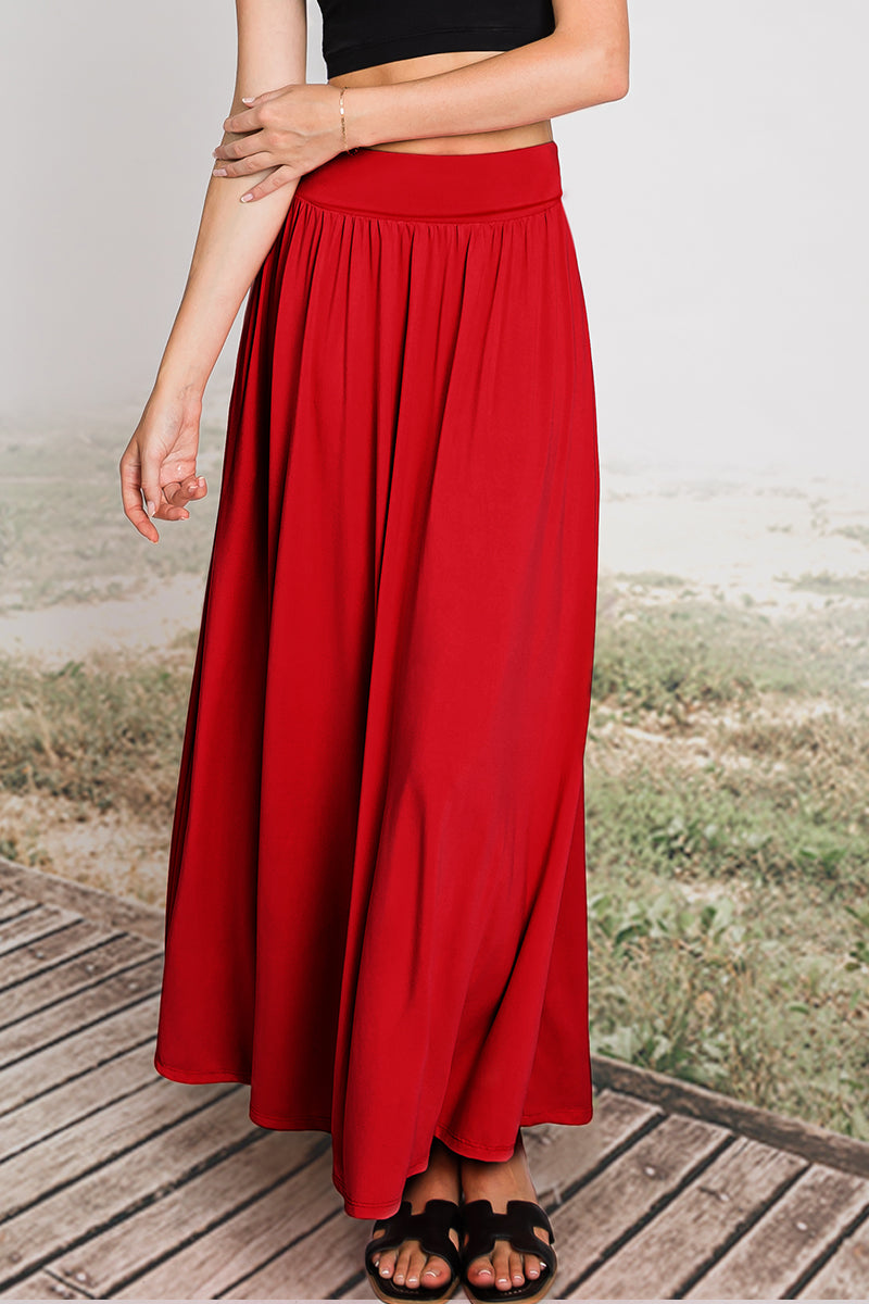 WOMEN'S HIGH WAIST ELASTIC CLOSURE GATHER MAXI SKIRT