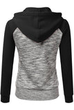WOMENS LONG SLEEVE ZIP-UP 2 TONE COLOR HOODED JACKET WITH 2 SIDE HAND POCKETS AND WHITE STRAP