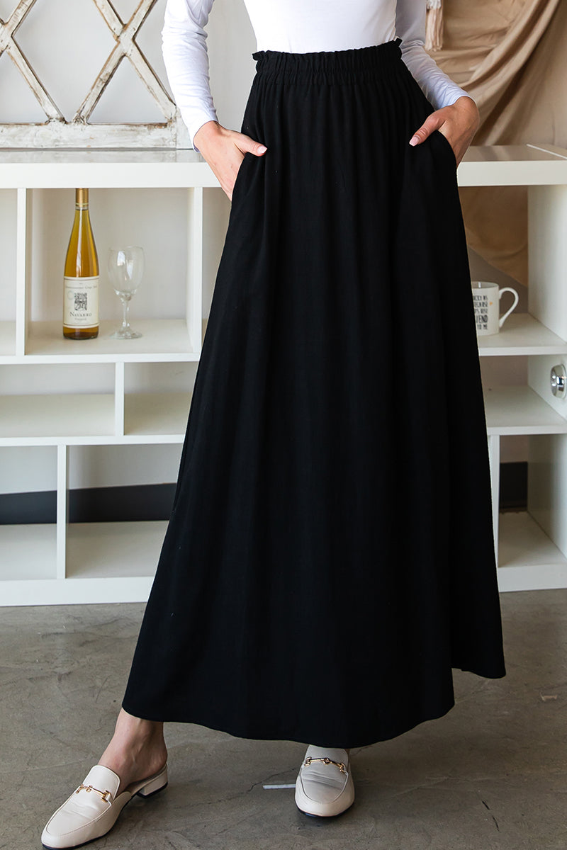 SIDE SLIT DETAILED MAXI LINEN SKIRT