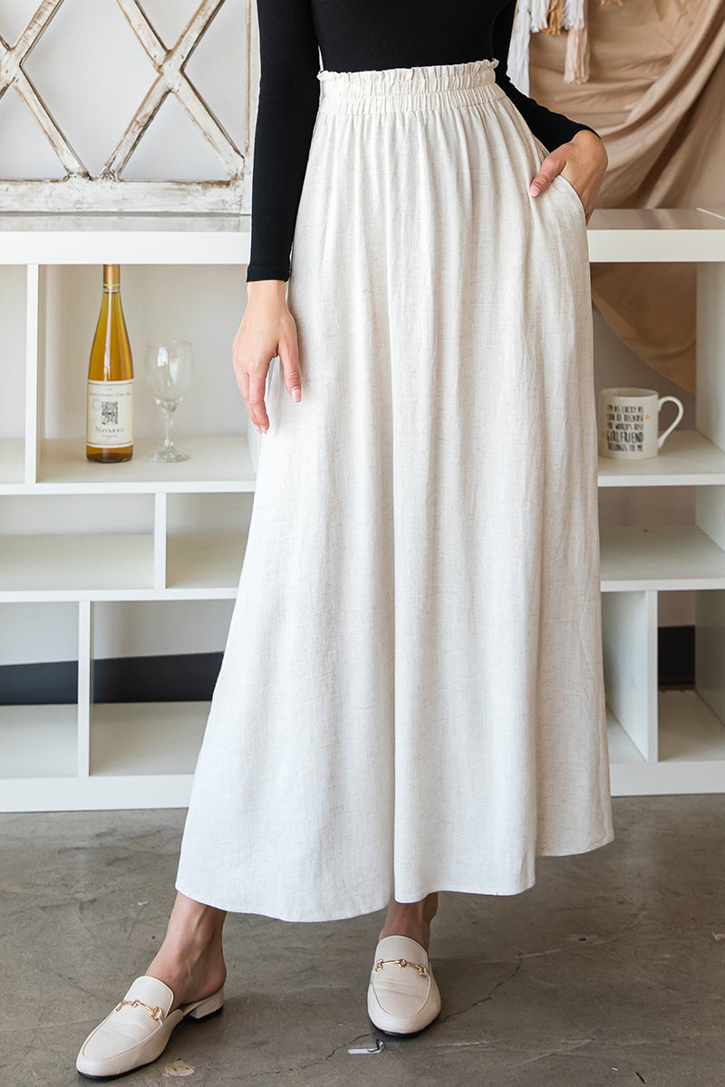 SIDE SLIT DETAILED MAXI LINEN SKIRT