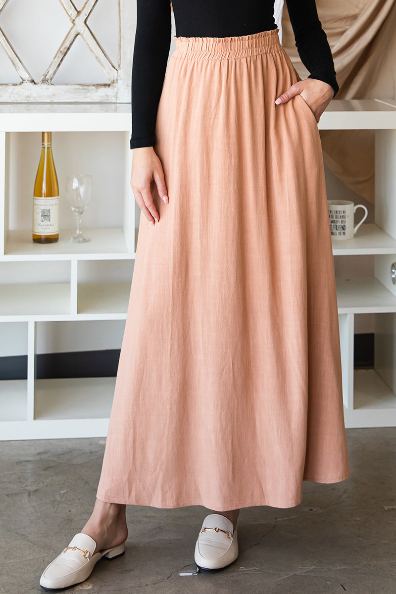 SIDE SLIT DETAILED MAXI LINEN SKIRT