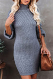 WOMEN HIGH NECK KNITTED SHORT DRESS