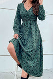 SHIRRING WAIST LEOPARD PRINT LONG DRESS