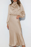 SATIN LONG SLEEVED LOOSE MAXI DRESS