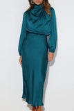 SATIN LONG SLEEVED LOOSE MAXI DRESS