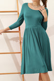 U NECK A LINE WAIST BANDED SWING KNEE LENGTH DRESS