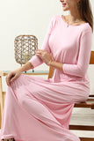 ROUND NECK WAIST BANDED MAIX LONG SOLID DRESS