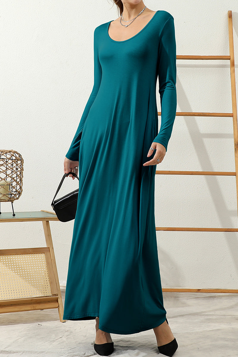 R NECK LOOSE FIT MAXI DRESS WITH SIDE POCKETS