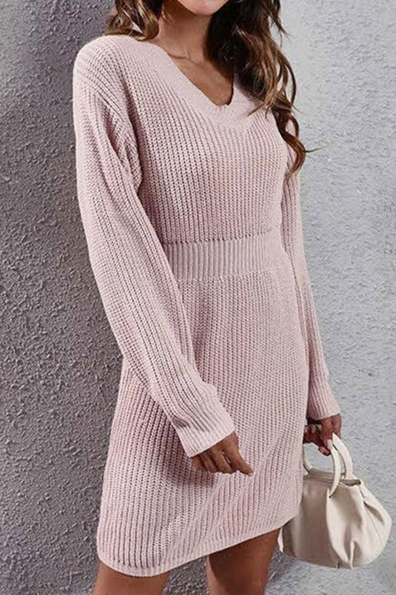 V NECK LONG SLEEVED WAIST SWEATER