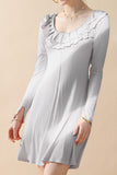 ROUND RUFFLE NECK A LINE DRESS WITH EXPOSED SEAM