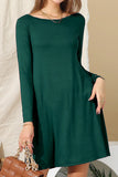 LONG SLEEVE WIDE ROUND NECK LOOSE FIT DRESS