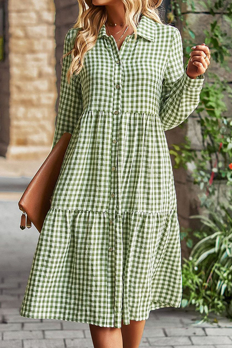 PALID PATTERNED BUTTON DOWN CASUAL DRESS