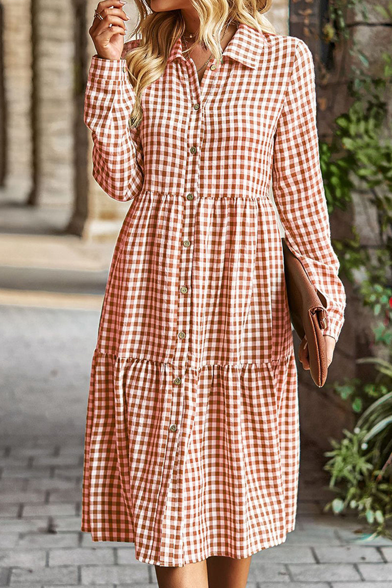 PALID PATTERNED BUTTON DOWN CASUAL DRESS
