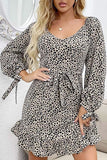 TIED WAIST LEOPARD PRINT FUFFLE DRESS