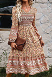 LONG SLEEVE SMOKED BOHEMIAN FLARE DRESS