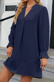 WOMEN FRILLED LONG SLEEVE V NECK SOLID DRESS