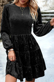 WOMEN SATIN SMOCKED TIERED LONG SLEEVE DRESS