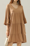 V NECK 3 TIERED RUFFLE DRESS WITH RUFFLE SLEEVE