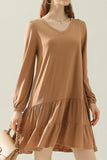 SHIRRING LAYERED HEM DRESS WITH LONG SLEEVE