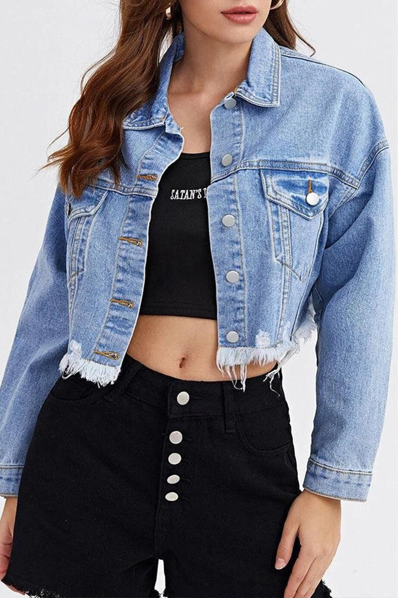 LONG SLEEVE BUTTON CLOSURE SHORT DENIM JACKET