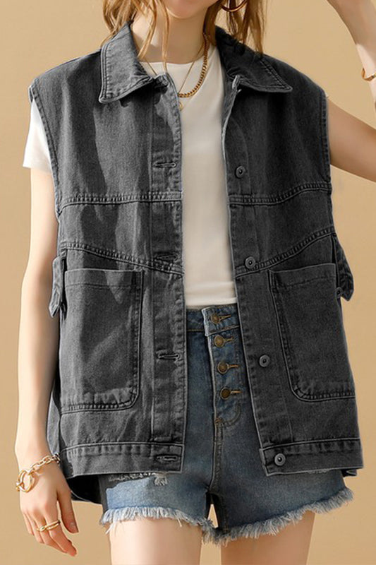 VINTAGE BUCKELE POCKET COLLAR DENIM VEST