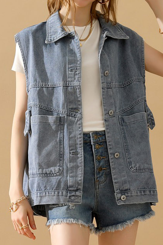 VINTAGE BUCKELE POCKET COLLAR DENIM VEST