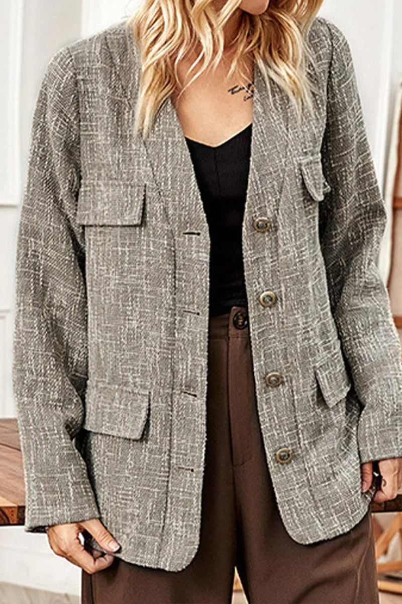 WOMEN BUTTON UP BOYFRIEND JACKET WITH POCKETS