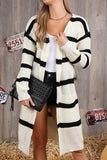 STRIPED LONG SLEEVE SWEATER CARDIGAN WITH POCKET