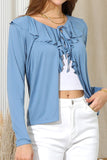 LONG SLEEVE RUFFLE NECK TIED CASUAL CARDIGAN