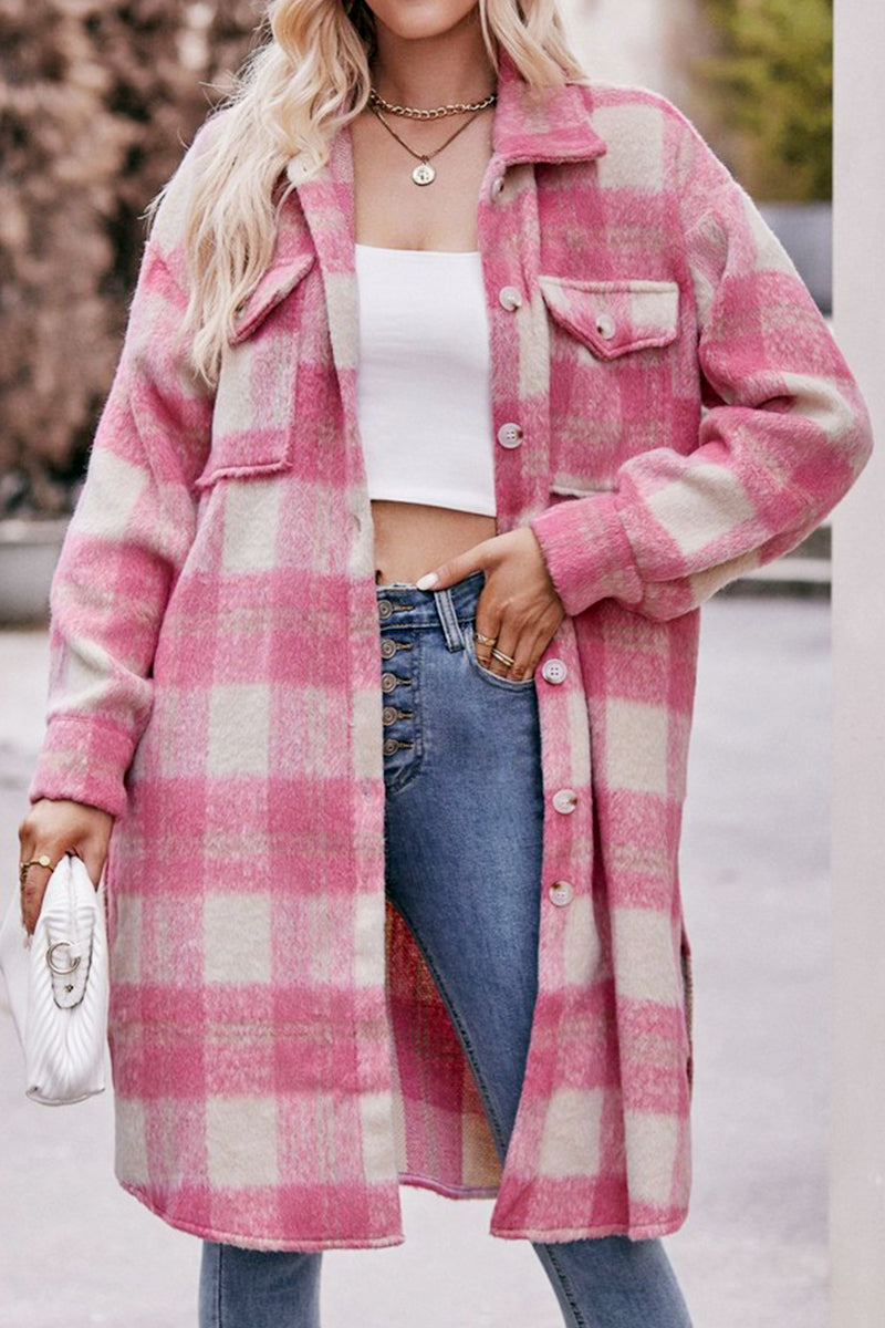 WOMEN OVERSIZED KNEE LENGTH PLAID COAT