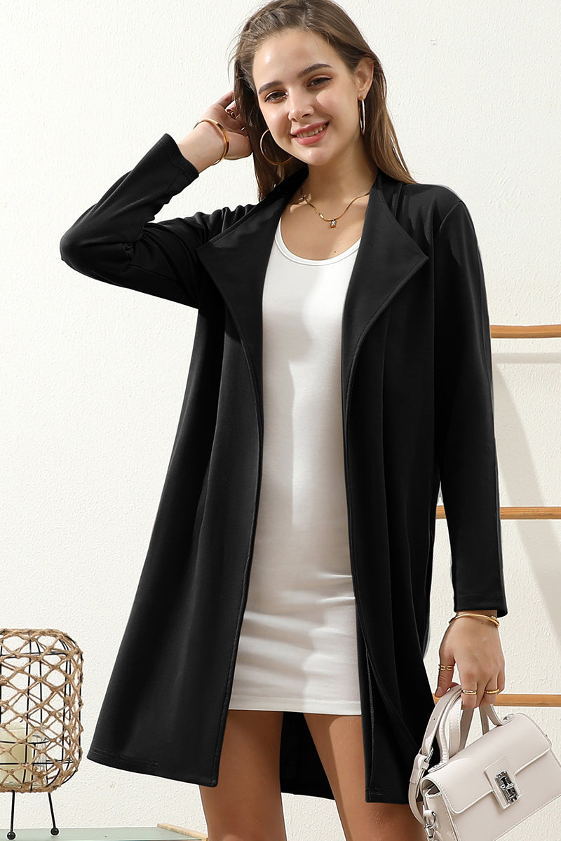 LONG SLEEVE DRAPE OPEN FRONT OFFICE TRENCH JACKET BLAZER