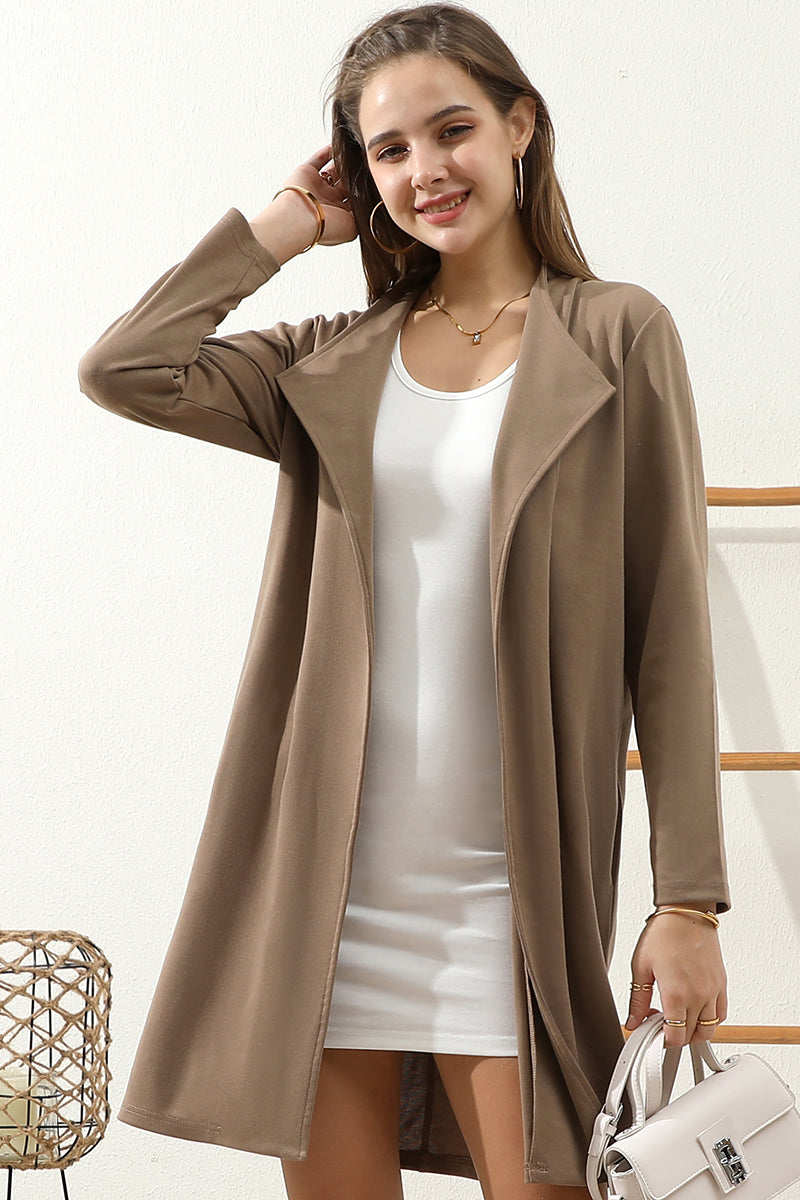 LONG SLEEVE DRAPE OPEN FRONT OFFICE TRENCH JACKET BLAZER