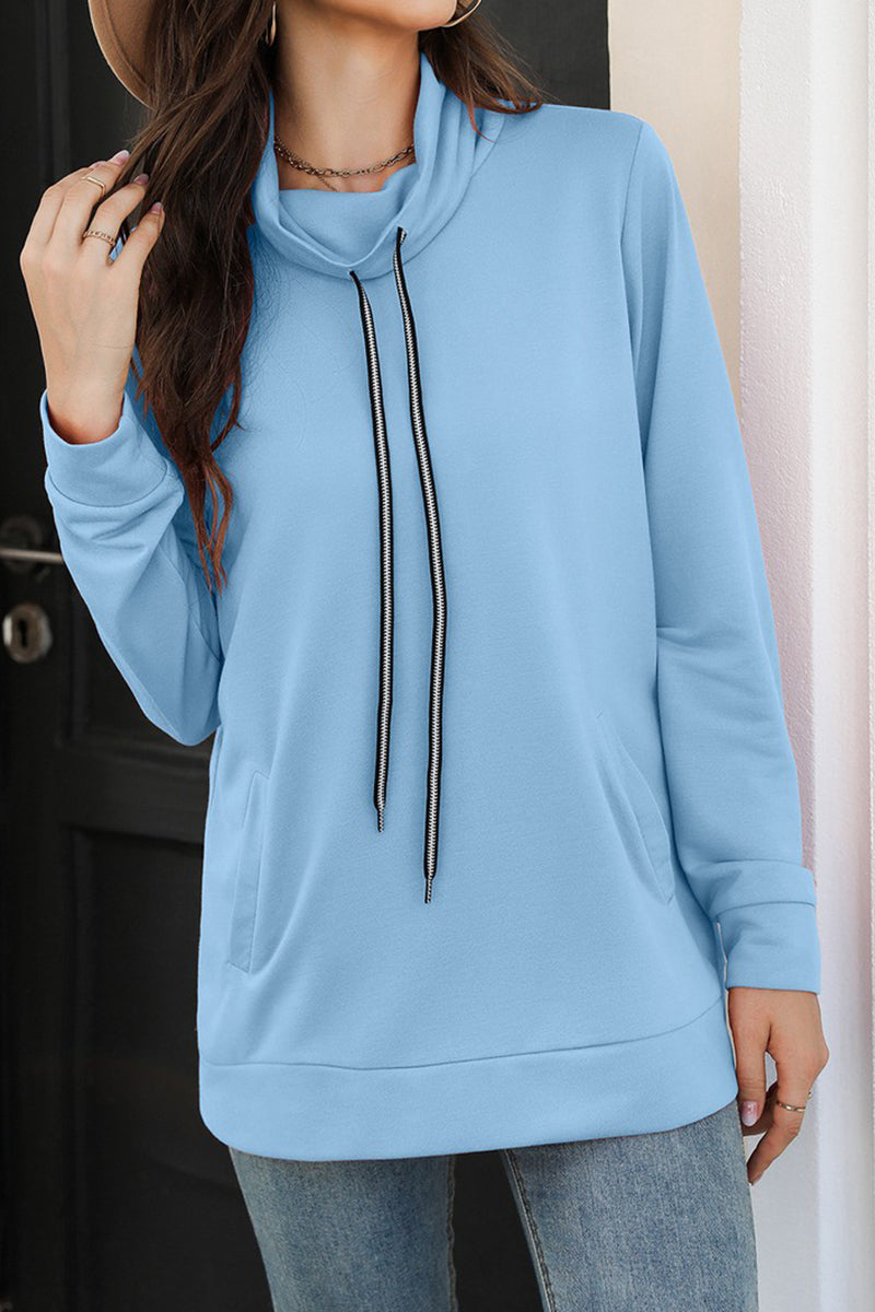 WOMEN DRAWSTRING HIGH NECK PULLOVER HOODIE