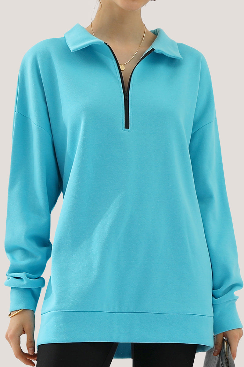 WOMENS LONG SLEEVE LIGHTWEIGHT 2 COLOR BLOCKED HOODIE JACKET WITH SIDE POCKETS