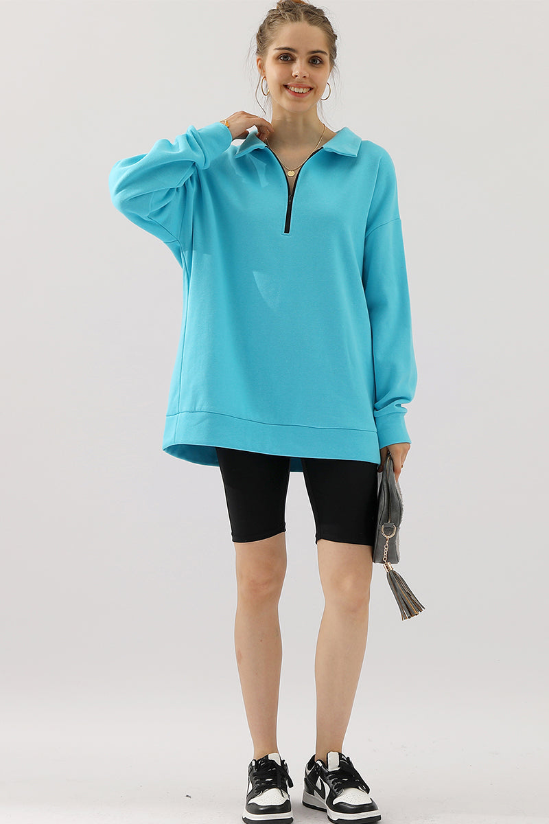 WOMENS LONG SLEEVE LIGHTWEIGHT 2 COLOR BLOCKED HOODIE JACKET WITH SIDE POCKETS