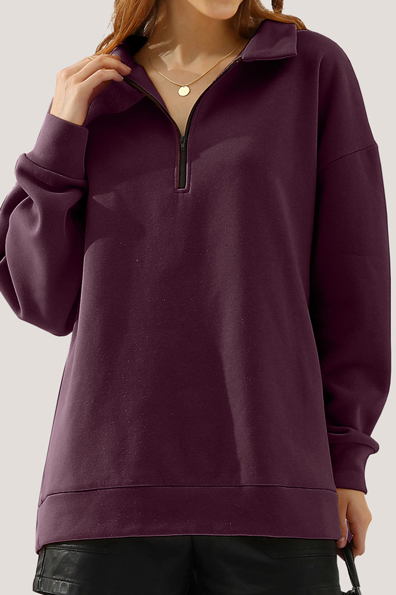 WOMENS OVERSIZED HALF ZIP PULLOVER LONG SLEEVE SWEATSHIRT QUARTER ZIP HOODIE SWEATER