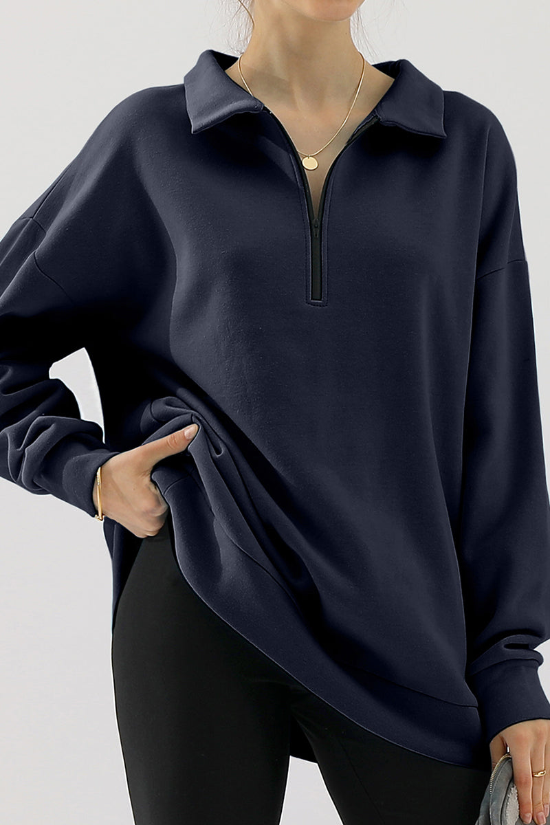 WOMENS OVERSIZED HALF ZIP PULLOVER LONG SLEEVE SWEATSHIRT QUARTER ZIP HOODIE SWEATER