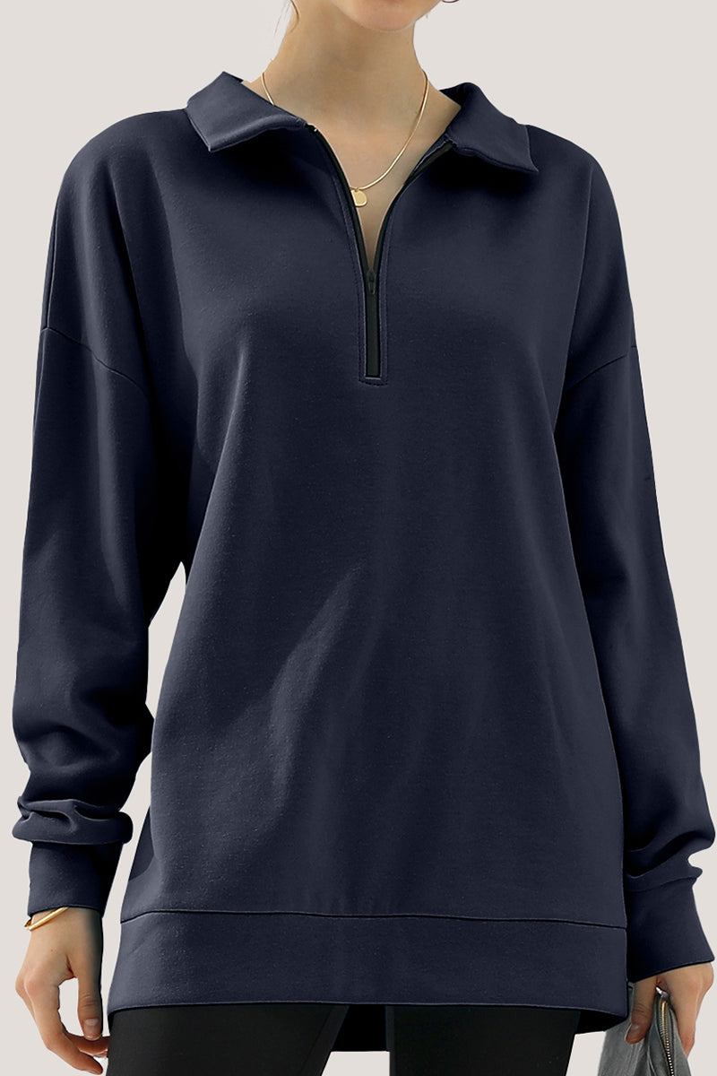 WOMENS OVERSIZED HALF ZIP PULLOVER LONG SLEEVE SWEATSHIRT QUARTER ZIP HOODIE SWEATER