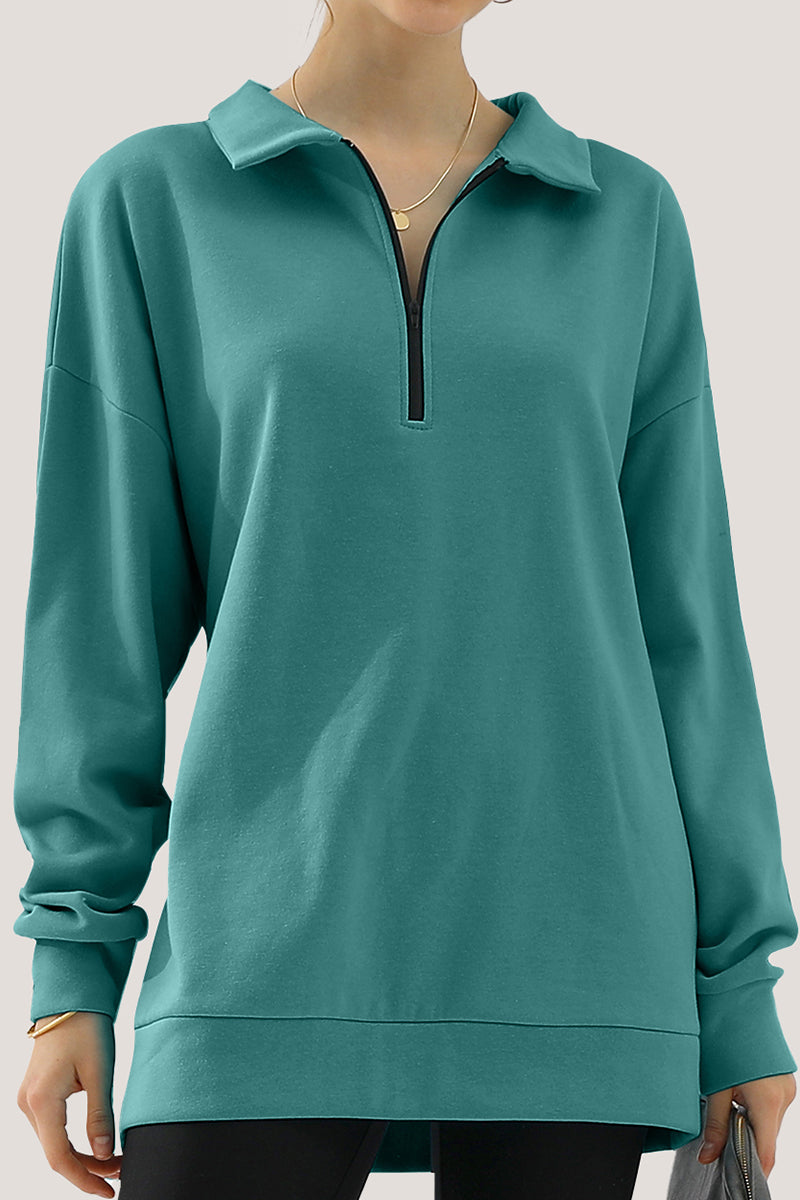 WOMENS OVERSIZED HALF ZIP PULLOVER LONG SLEEVE SWEATSHIRT QUARTER ZIP HOODIE SWEATER