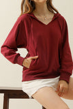 V NECK COTTON HOOIDE SWEATSHIRT TOP