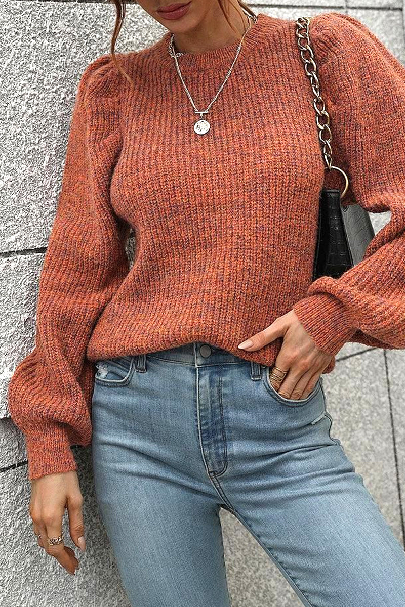 LOOSE FIT LEG OF MUTTON SLEEVE KNIT WARM SWEATER