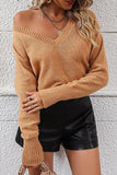 WOMEN RIBBED V NECK SOLID SWEATER