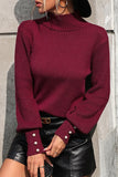 WOMEN TURTLE NECK FITTED RIB SLEEVE KNIT SWEATER