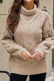 WOMEN CABLE KNITTED TURTLE NECK WINTER SWEATER