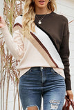 WOMEN COLOR STRIPED RIB SLEEVE PULLOVER