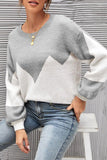 WOMEN RIBBED COLOR BLOCK PULLOVER TOP