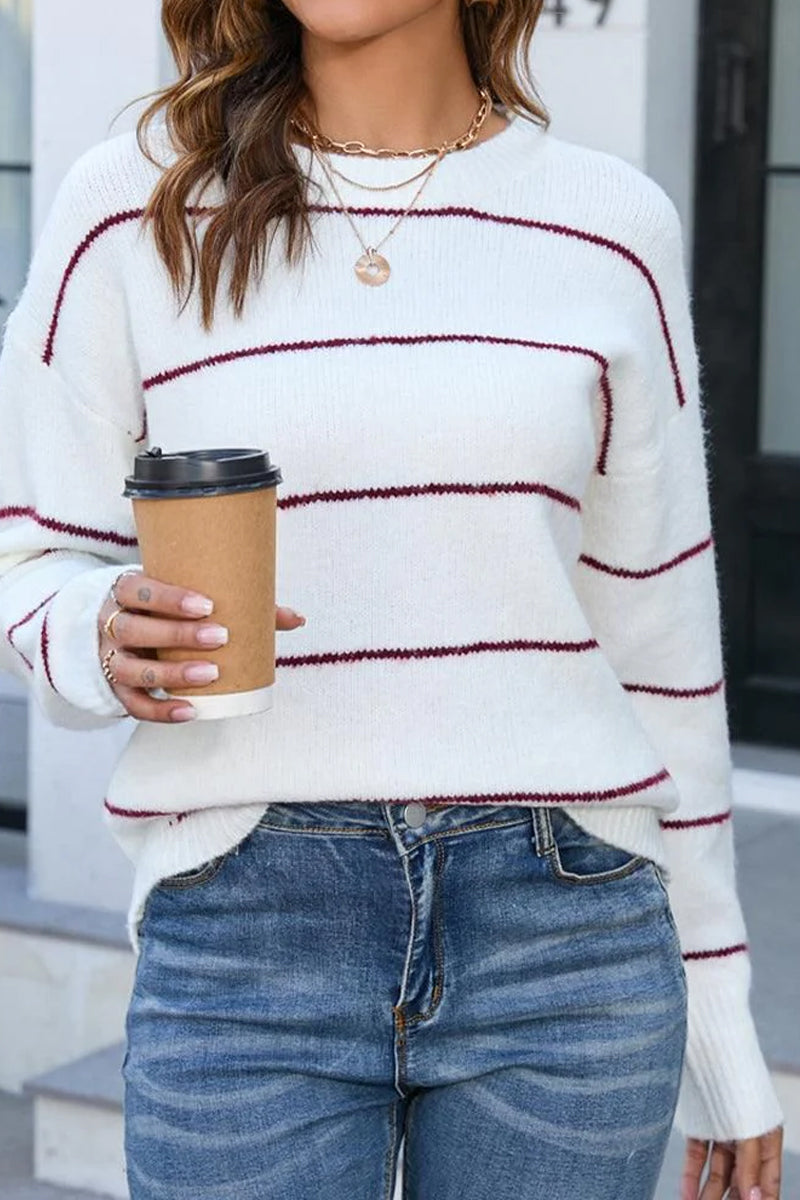 STRIPE KNIT PULL OVER SWEATER TOP